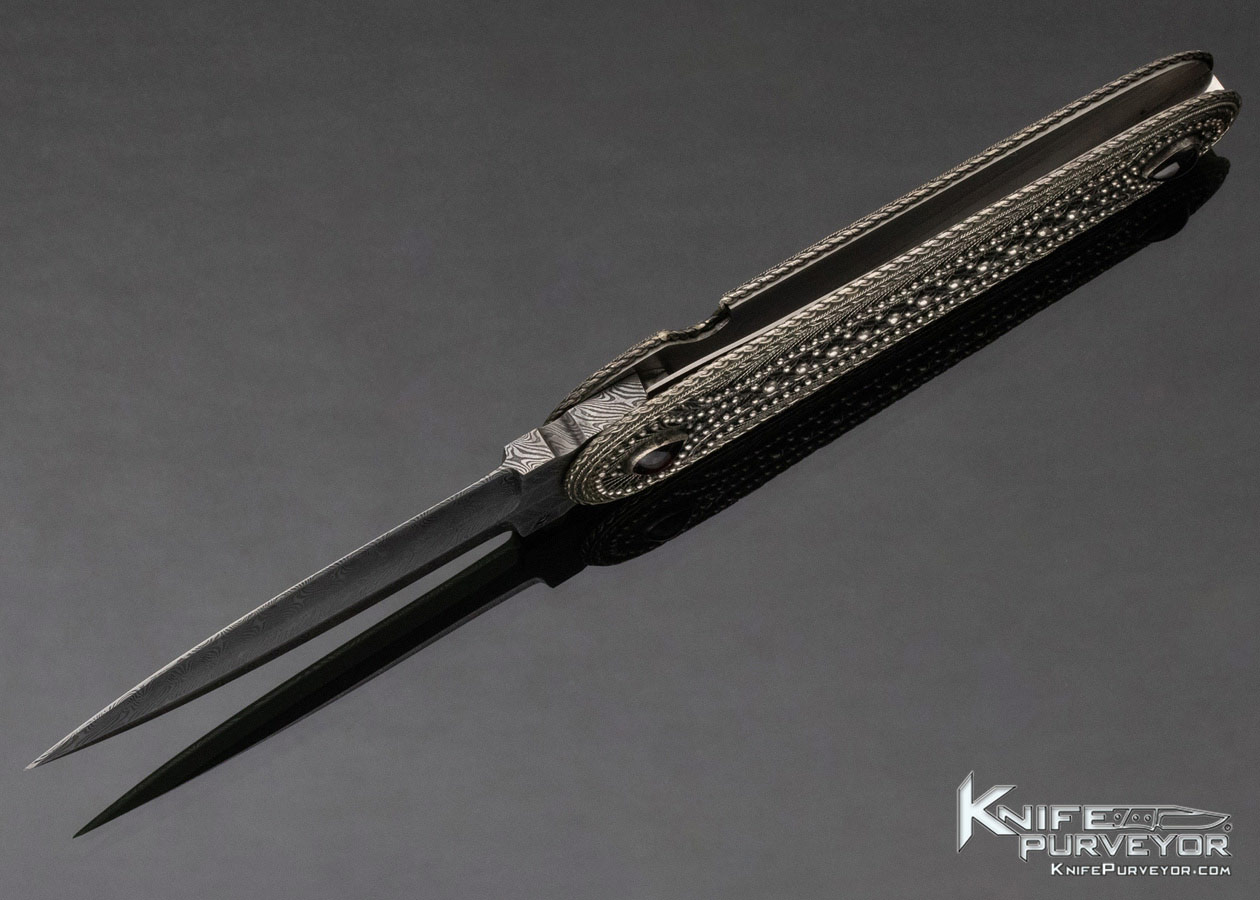 Zaza Revishvilli and W.D. Pease Collaboration Custom Knife Filigree with Garnet and Damascus Linerlock Folder - Image 7