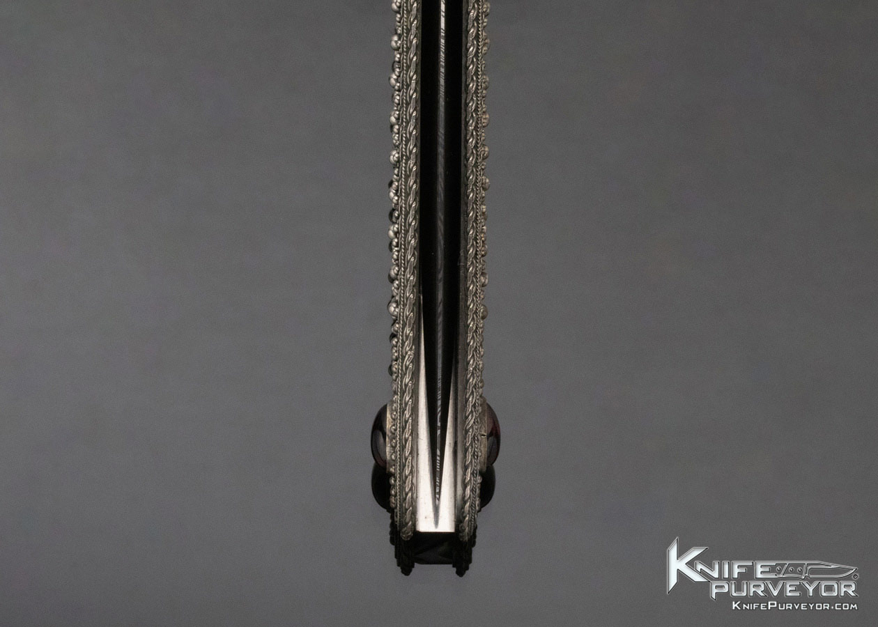 Zaza Revishvilli and W.D. Pease Collaboration Custom Knife Filigree with Garnet and Damascus Linerlock Folder - Image 8