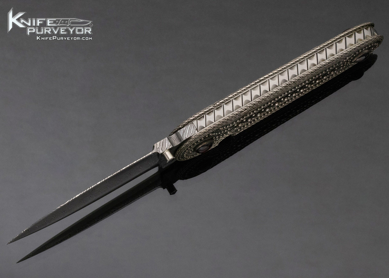 Zaza Revishvilli and W.D. Pease Collaboration Custom Knife Filigree with Garnet and Damascus Linerlock Folder - Image 6