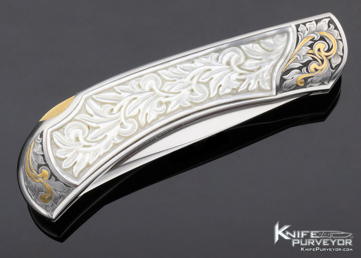 Buster Warenski Custom Knife Julie Warenski Engraved Carved Pearl Lockback - Image 4