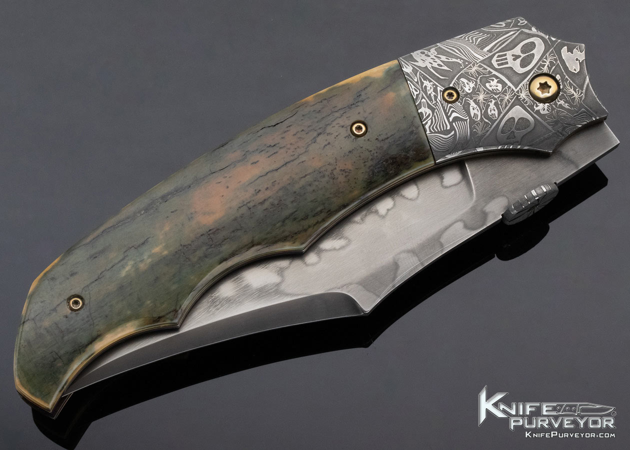 Don Hanson Custom Knife Sole Authorship Mosaic Damascus and Hand Forged Blade with Hamon and Mammoth Scary-Tac Linerlock - Image 4
