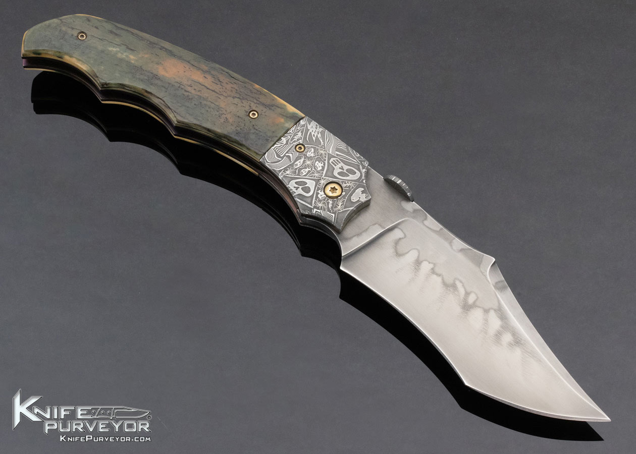 Don Hanson Custom Knife Sole Authorship Mosaic Damascus and Hand Forged Blade with Hamon and Mammoth Scary-Tac Linerlock - Image 3