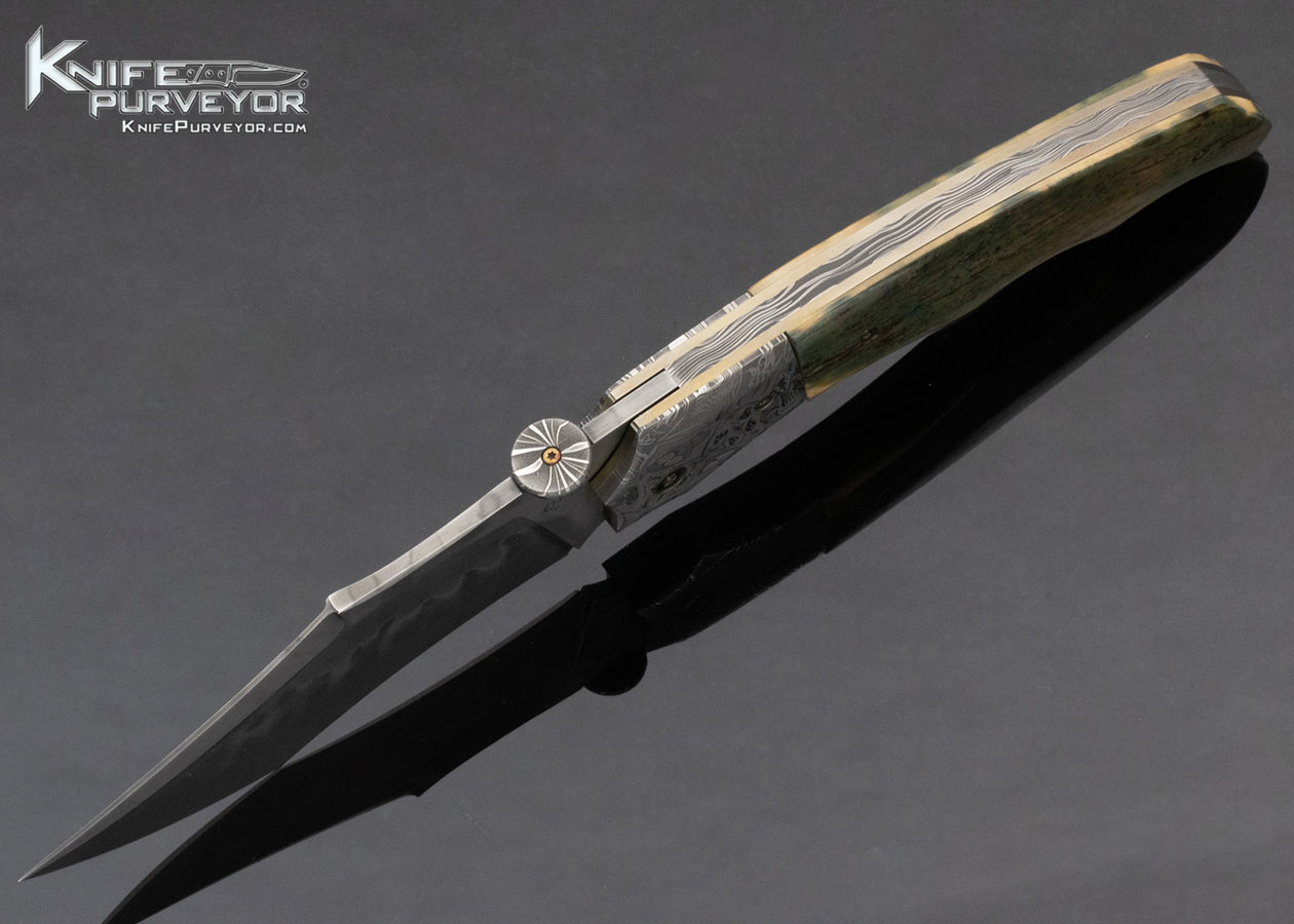Don Hanson Custom Knife Sole Authorship Mosaic Damascus and Hand Forged Blade with Hamon and Mammoth Scary-Tac Linerlock - Image 5