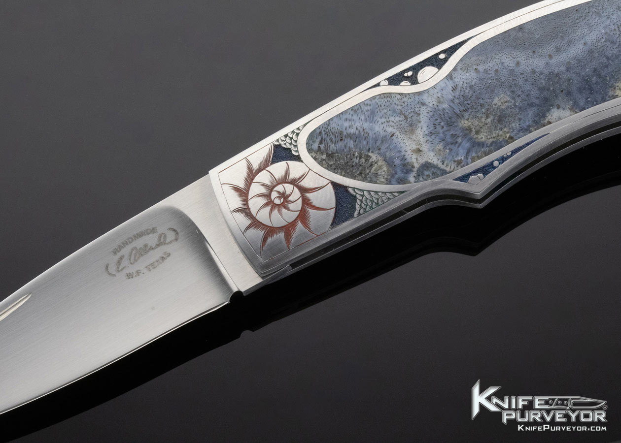 Elvan Allred Custom Knife Scott Allred Engraved Blue Sea Coral Interframe Lockback - Image 2