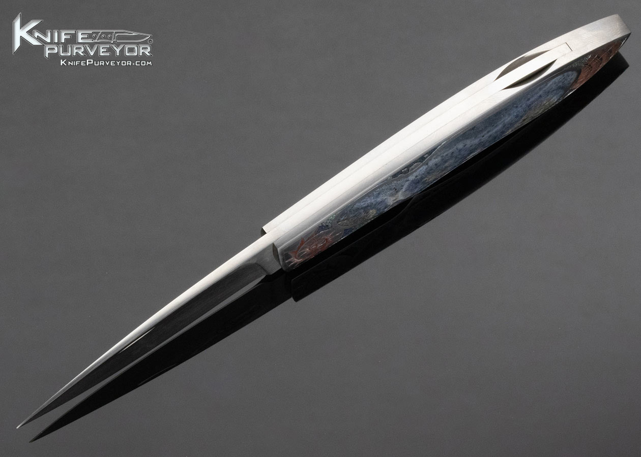 Elvan Allred Custom Knife Scott Allred Engraved Blue Sea Coral Interframe Lockback - Image 5