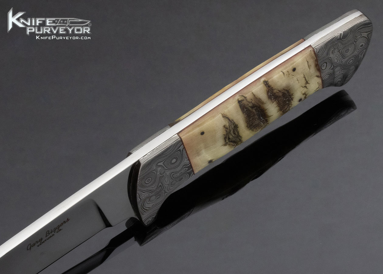 Gary Biggers Custom Knife Big Horn Sheep Damascus Bolstered Hunter Snakeskin Sheath - Image 4