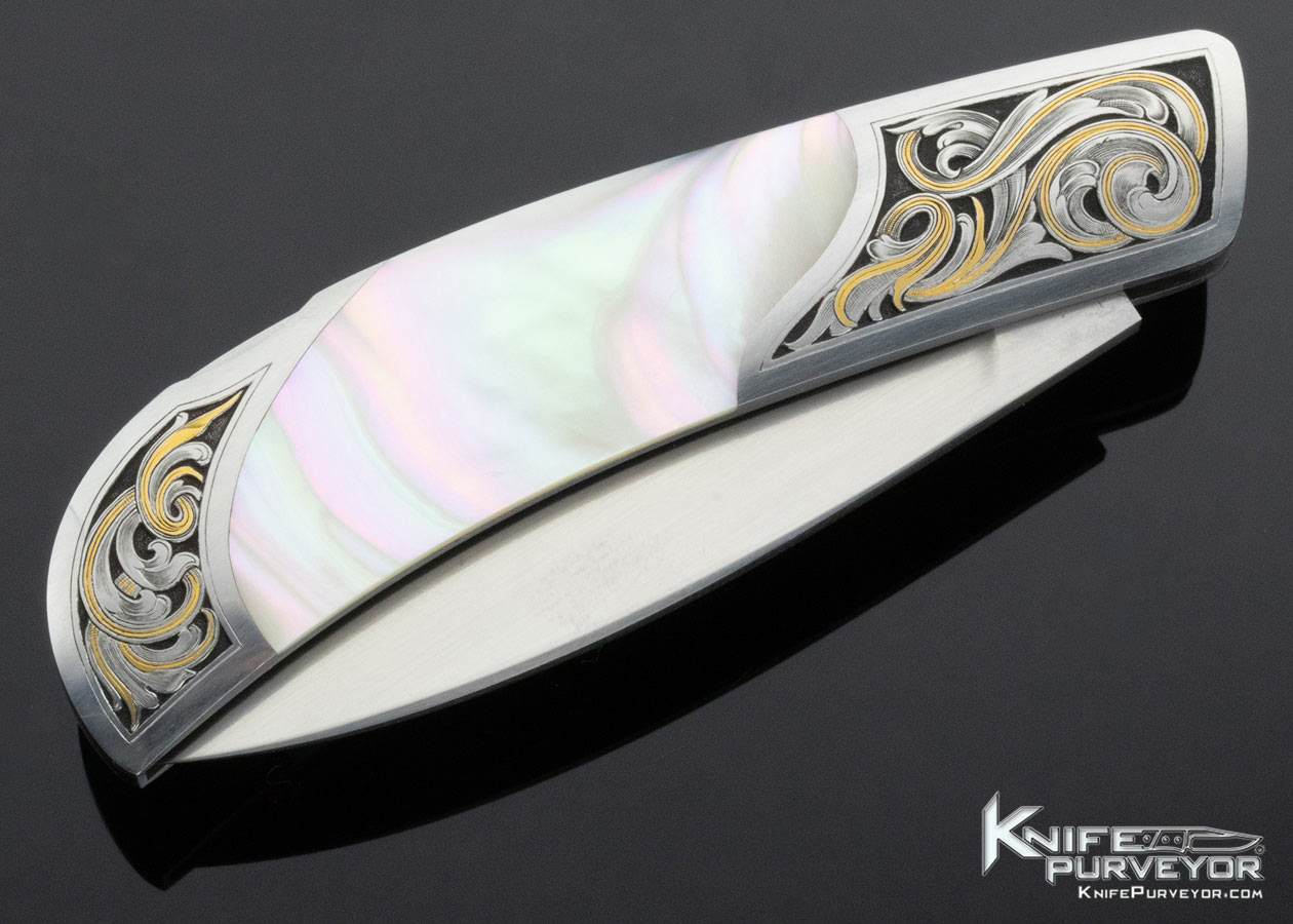 Jack Busfield Custom Knife Sam Alfano Engraved Green Sea Snail Shell Lockback - Image 4