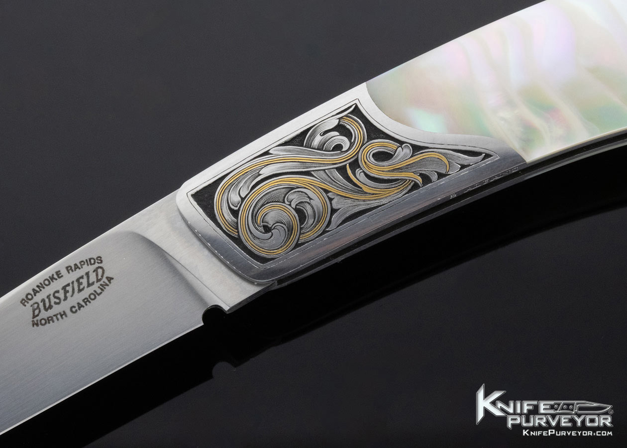 Jack Busfield Custom Knife Sam Alfano Engraved Green Sea Snail Shell Lockback - Image 2
