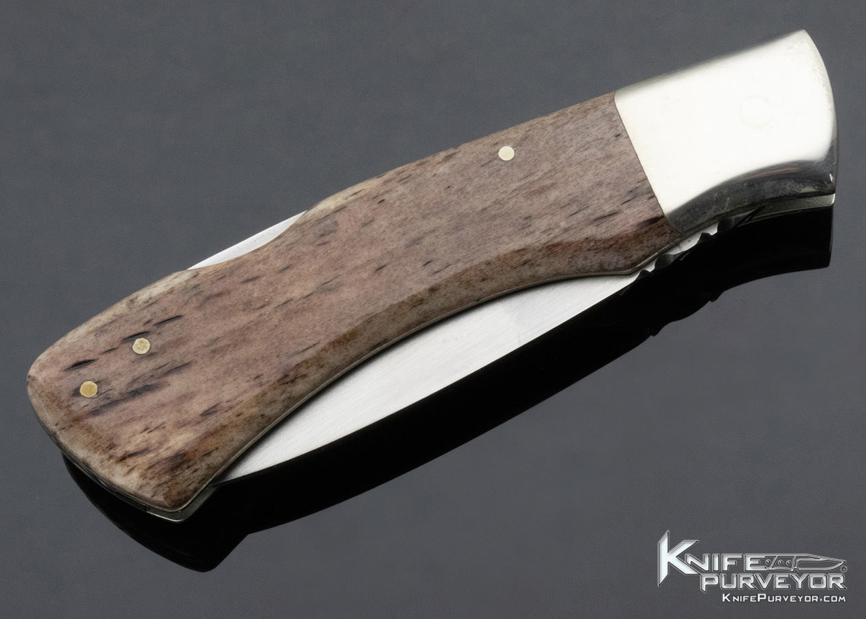 Jerry Fisk Custom Knife Giraffe Bone and Nickle Silver Lockback - Image 4