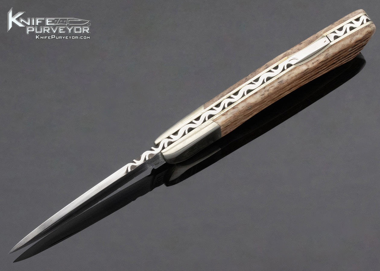 Jerry Fisk Custom Knife Giraffe Bone and Nickle Silver Lockback - Image 5