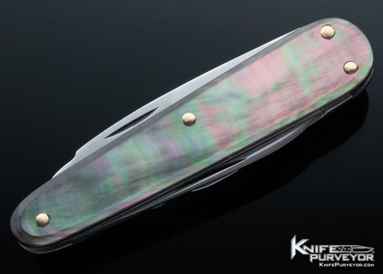 Joel Chamblin Custom Knife Black Lip Pearl 3 Blade, Sleeveboard Lobster Pattern Slip Joint - Image 5