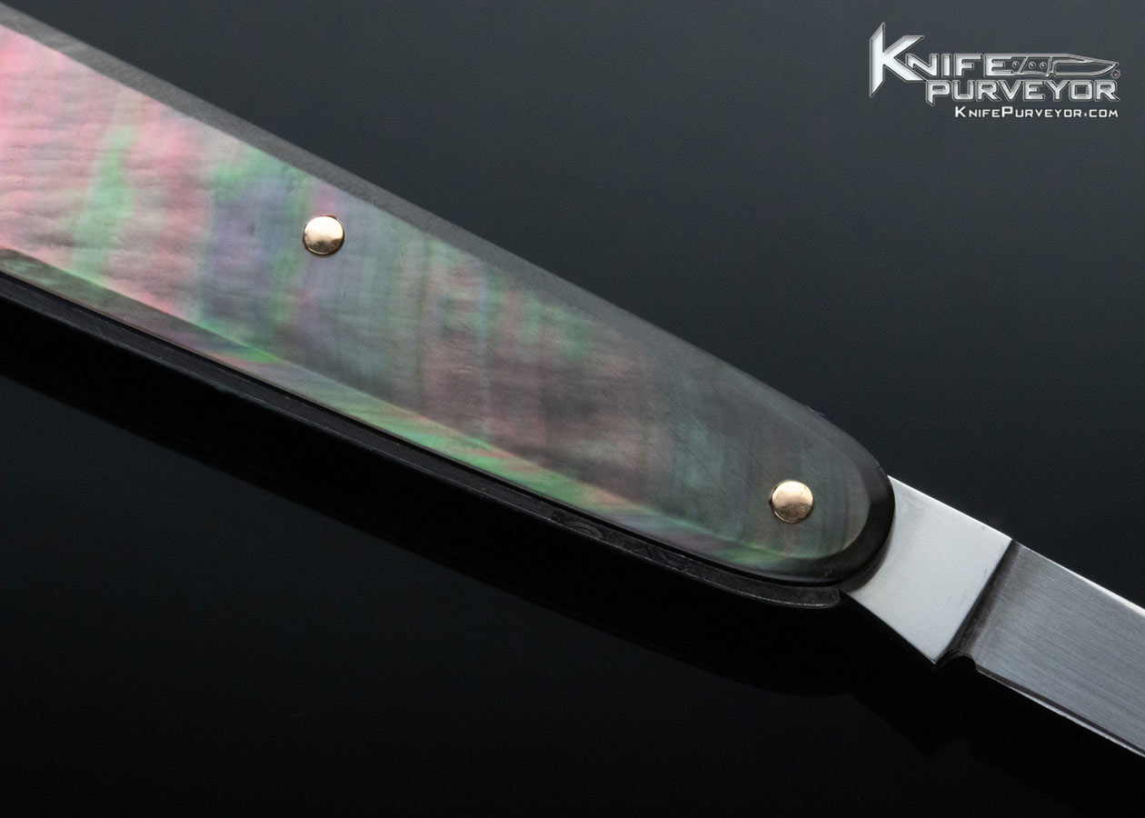 Joel Chamblin Custom Knife Black Lip Pearl 3 Blade, Sleeveboard Lobster Pattern Slip Joint - Image 4