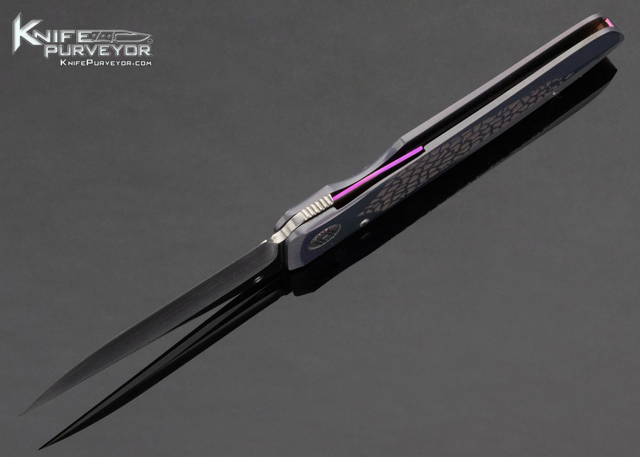 Michael Walker Custom Knife Purple Anodized with Blue Anodized Machined Titanium Linerlock 13390