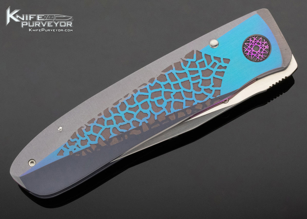Michael Walker Custom Knife Purple Anodized with Blue Anodized Machined Titanium Linerlock - Image 4