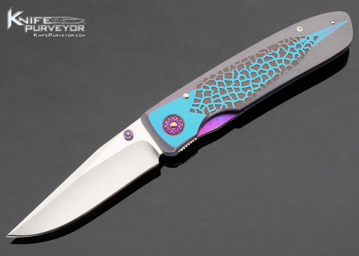 Michael Walker Custom Knife Purple Anodized with Blue Anodized Machined Titanium Linerlock 13390