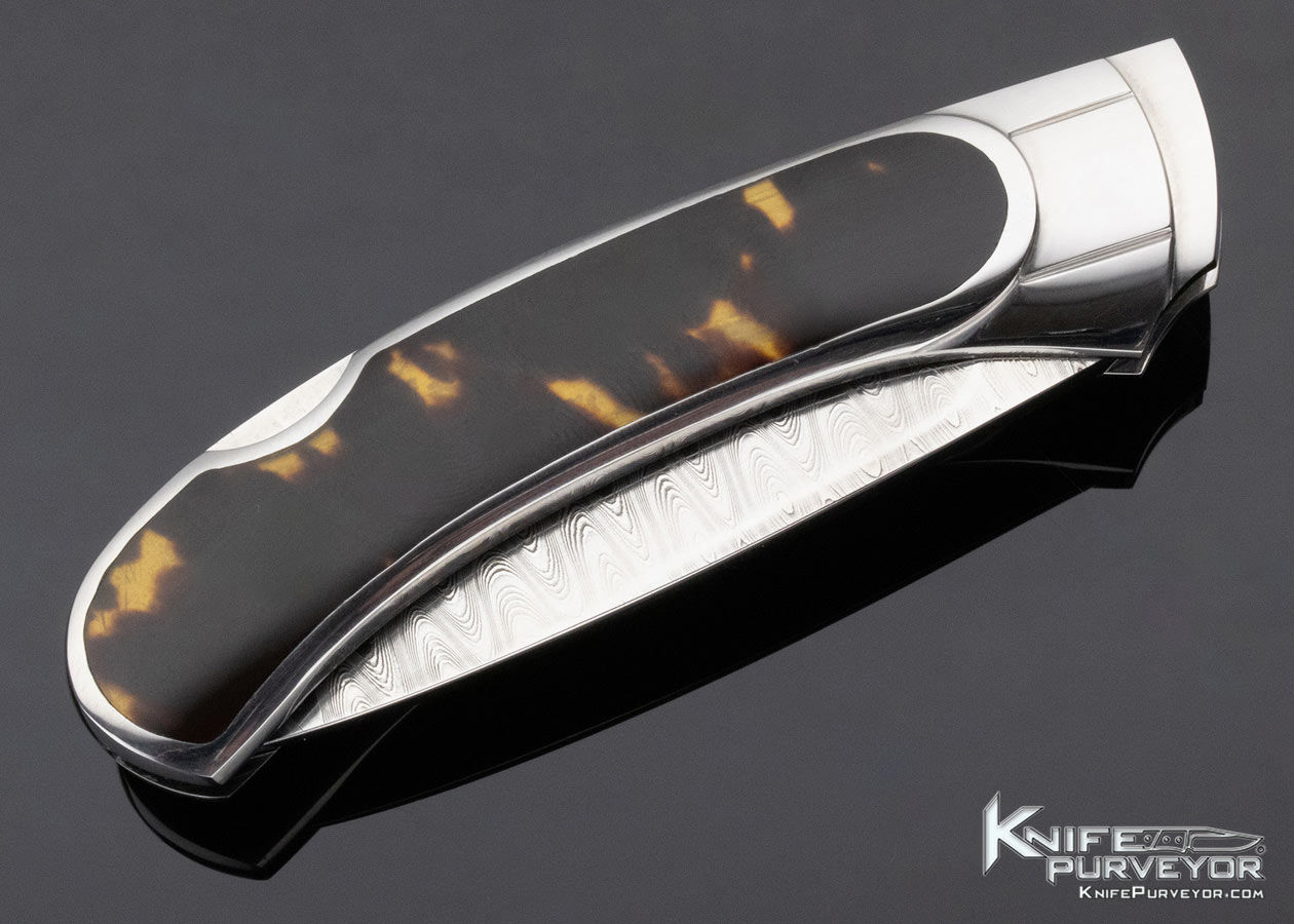 Ron Best Custom Knife Damasteel and Amber Interframe Lockback - Image 3