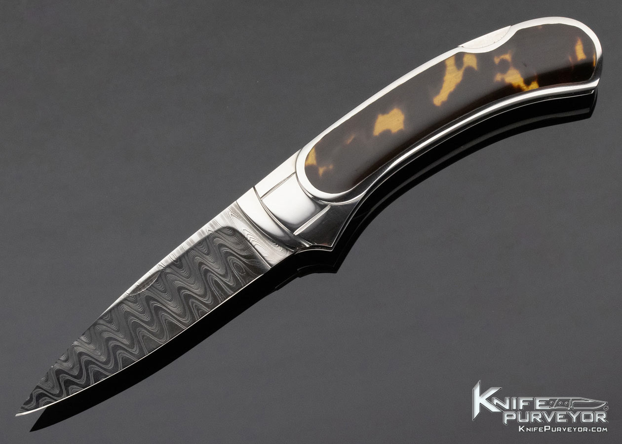 Ron Best Custom Knife Damasteel and Amber Interframe Lockback 13414