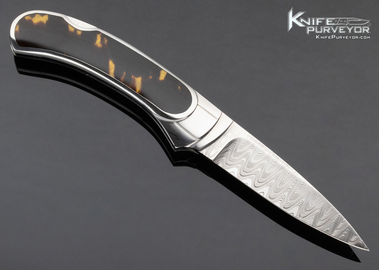 Ron Best Custom Knife Damasteel and Amber Interframe Lockback - Image 4