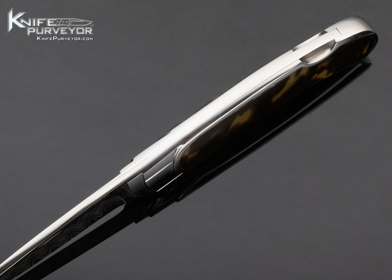 Ron Best Custom Knife Damasteel and Amber Interframe Lockback - Image 5