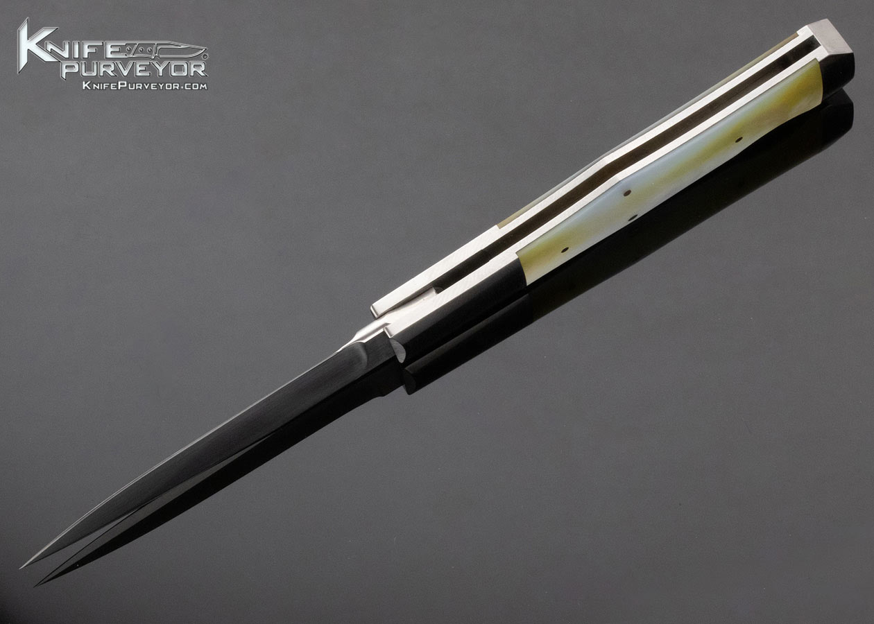 Ron Olson Custom Knife Engraved by Yves Baril with Goldlip Pearl Lockback 13334