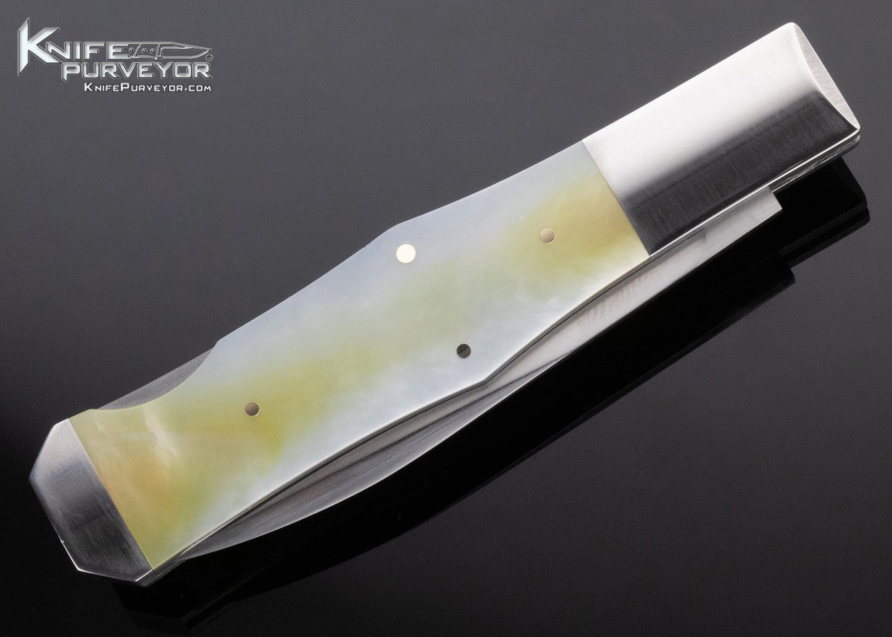 Ron Olson Custom Knife Engraved by Yves Baril with Goldlip Pearl Lockback - Image 4