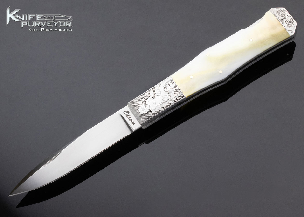 Ron Olson Custom Knife Engraved by Yves Baril with Goldlip Pearl Lockback 13334