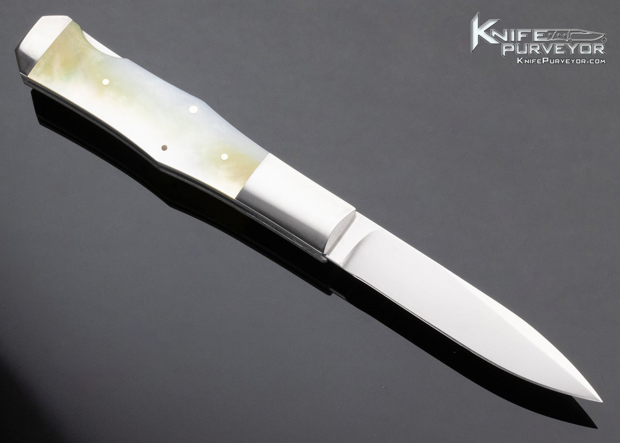 Ron Olson Custom Knife Engraved by Yves Baril with Goldlip Pearl Lockback - Image 5