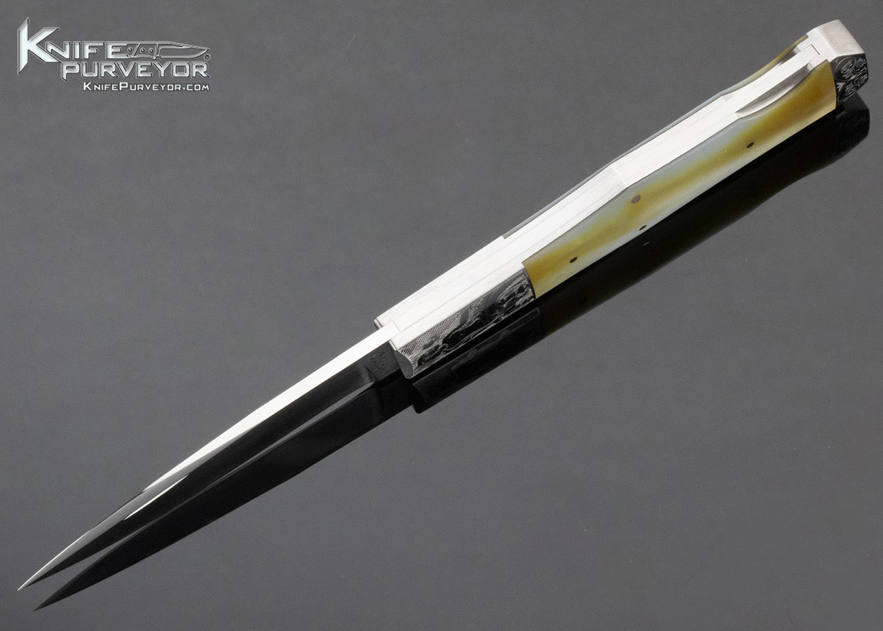 Ron Olson Custom Knife Engraved by Yves Baril with Goldlip Pearl Lockback - Image 6