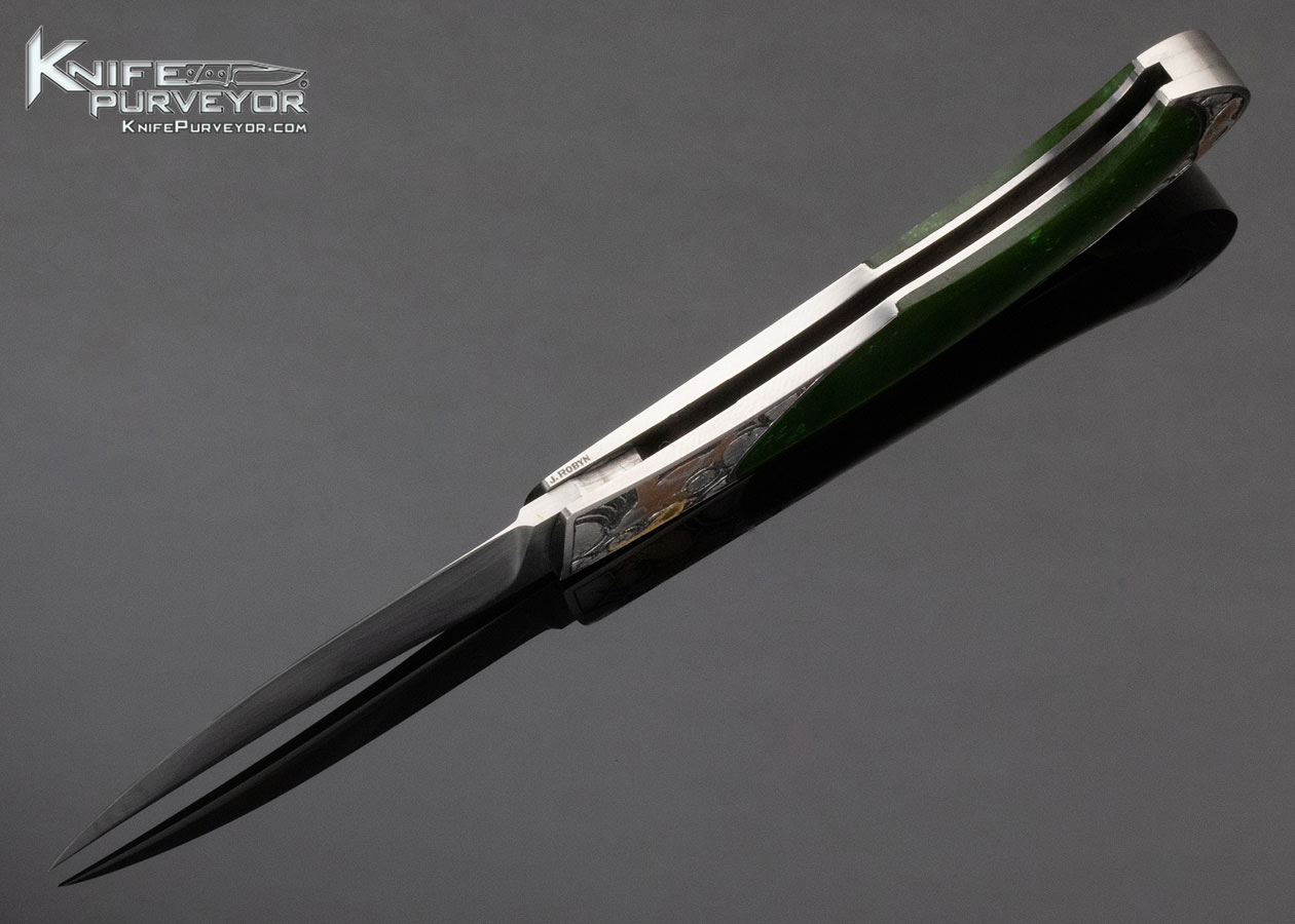 Tim Herman Custom Knife Engraved by Jon Robyn with Jade and Gold & Bronze Koi Fish - Image 7