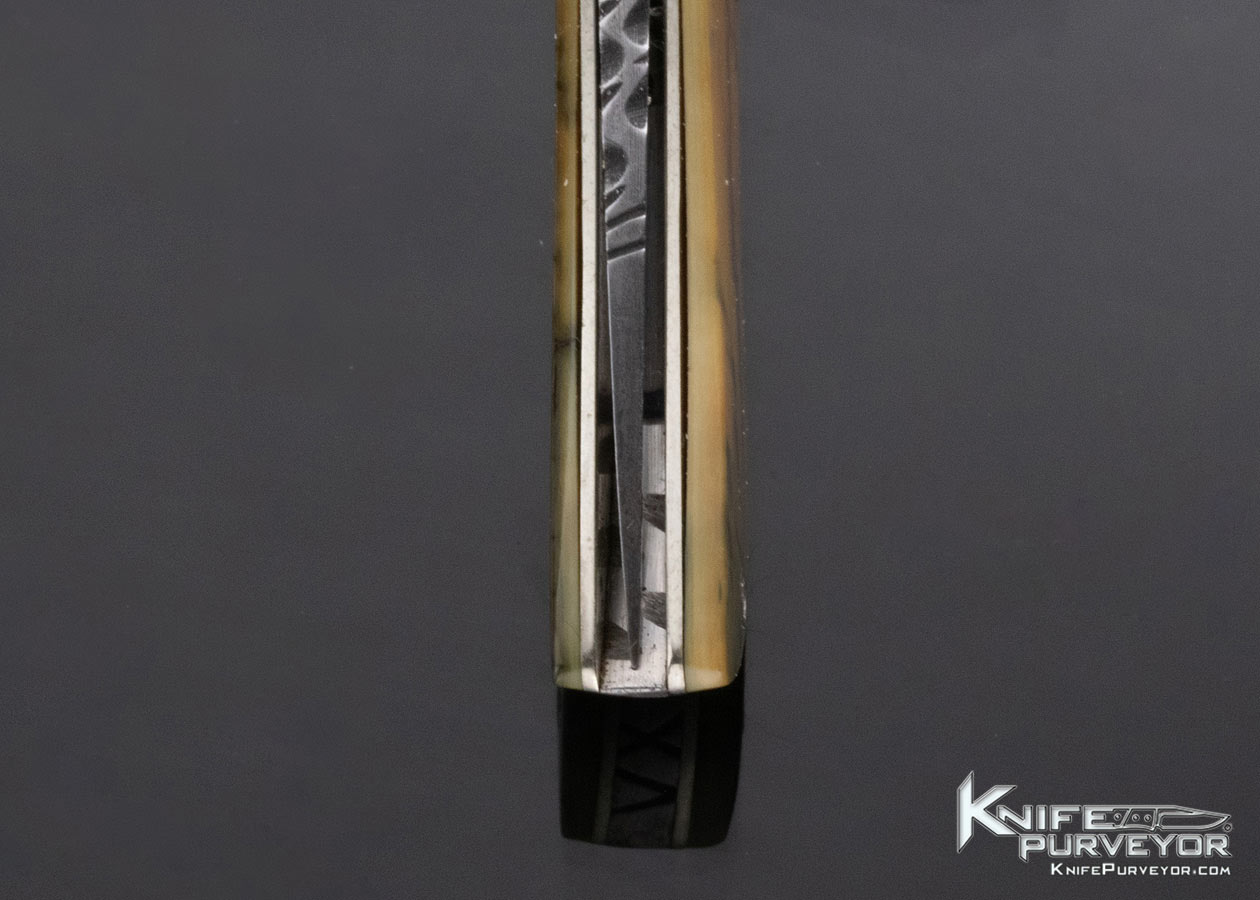 Bill McHenry Custom Knife Sole Authorship Engraved Miniature Damascus and Mammoth Lockback Folder - Image 7