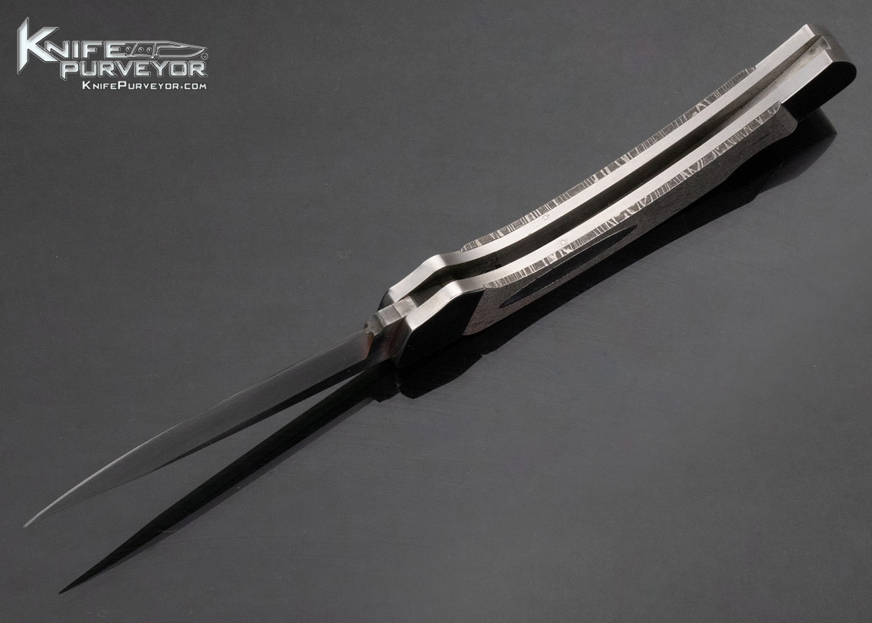 Drew Custom Knife Double Action Covert Escutcheon Release Damascus Lockback Automatic - Image 5