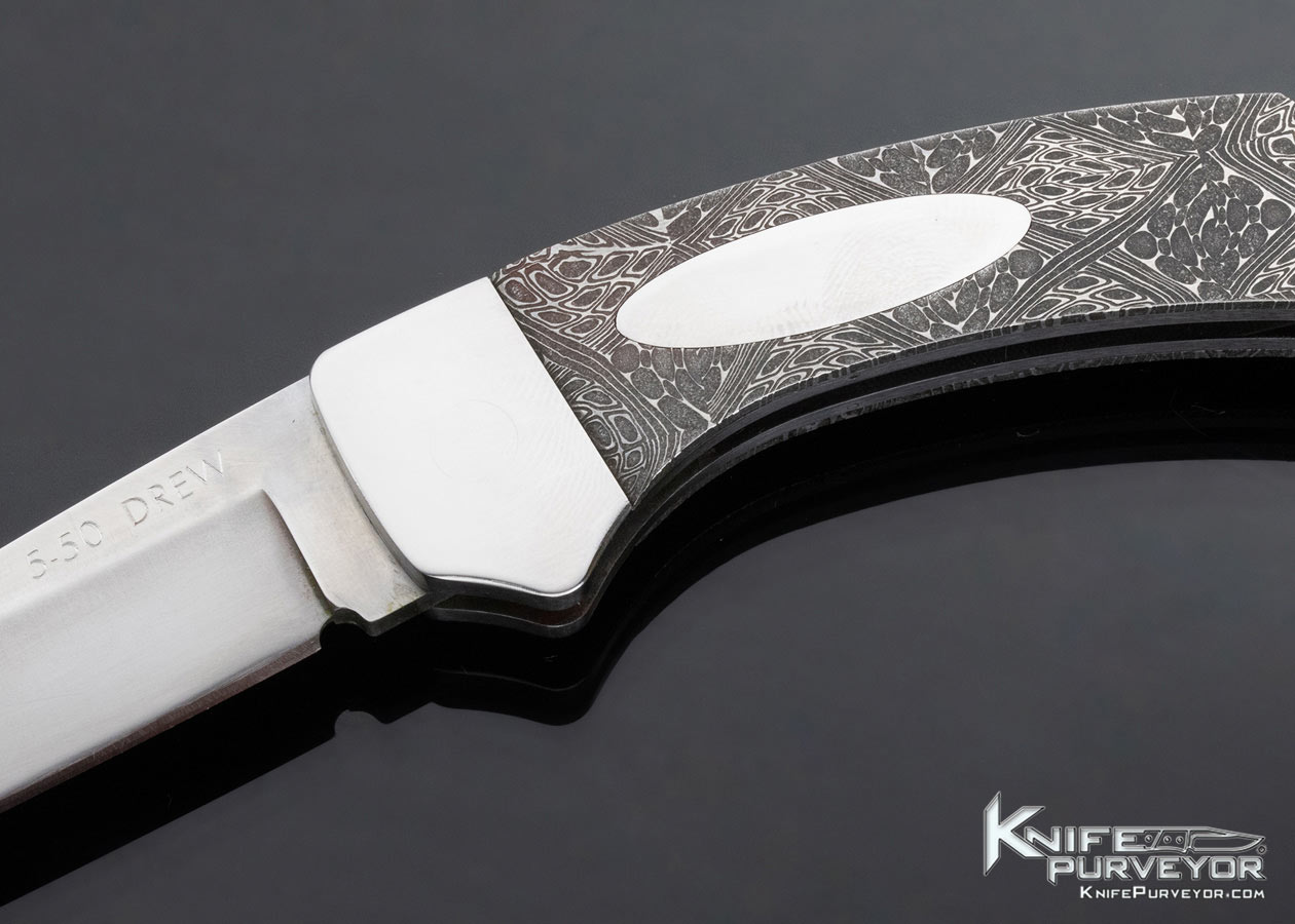 Drew Custom Knife Double Action Covert Escutcheon Release Damascus Lockback Automatic 13740