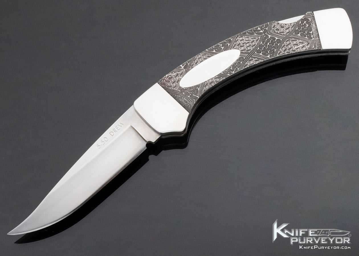 Drew Custom Knife Double Action Covert Escutcheon Release Damascus Lockback Automatic 13740