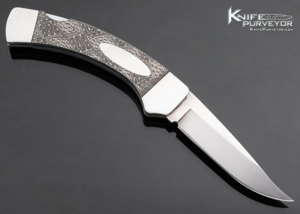 Drew Custom Knife Double Action Covert Escutcheon Release Damascus Lockback Automatic - Image 3
