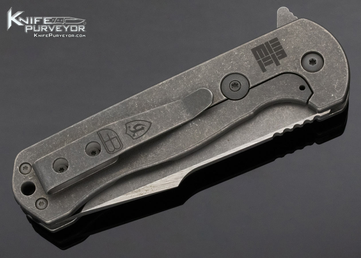 Horton Fellhoelter Custom Knife Chisel Grind with Polished Tip with Frag Pattern Carbon Fiber Insert Frame Lock Flipper - Image 4