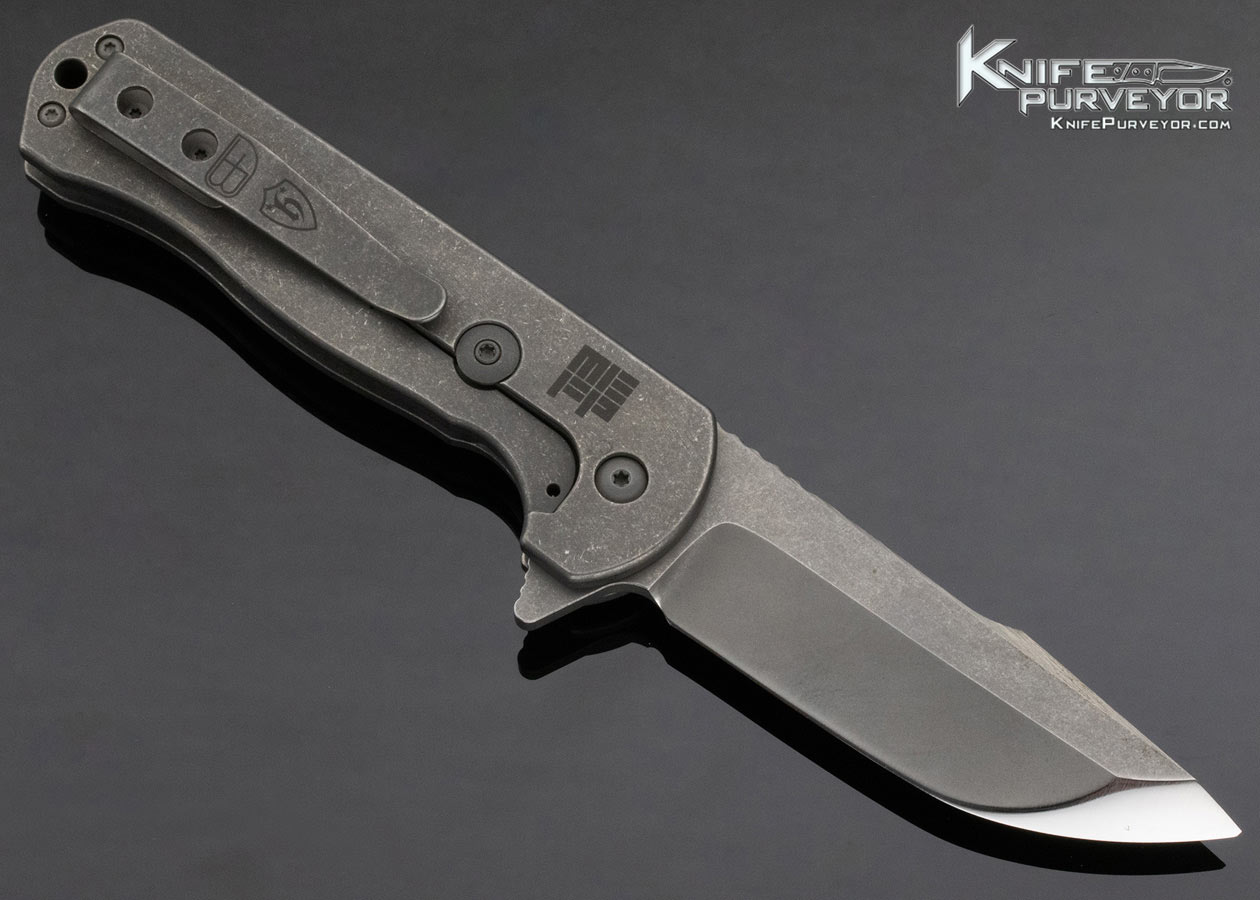 Horton Fellhoelter Custom Knife Chisel Grind with Polished Tip with Frag Pattern Carbon Fiber Insert Frame Lock Flipper - Image 3