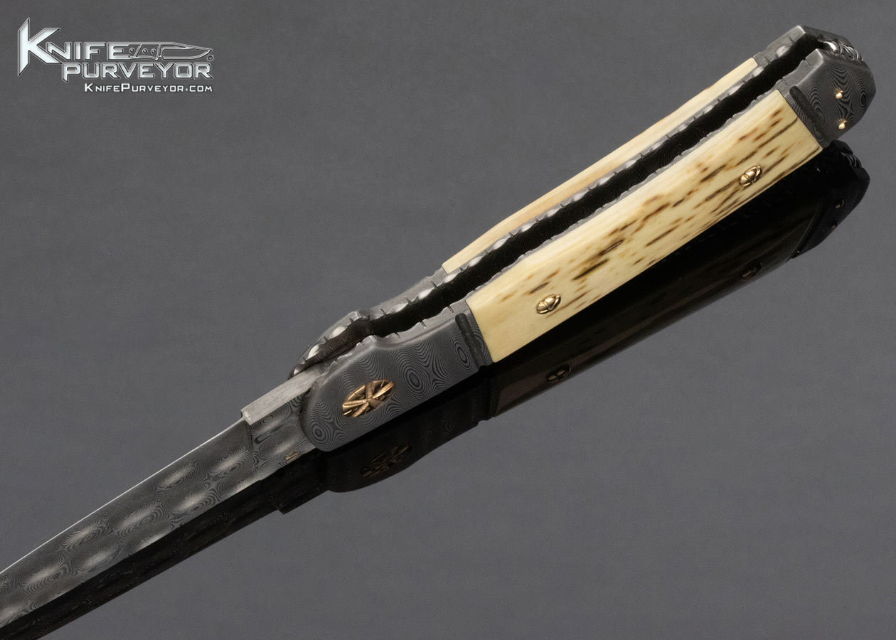 Howard Hitchmough Custom Knife Damasteel and Mammoth Midlock with 14Kt Gold Accents 13411