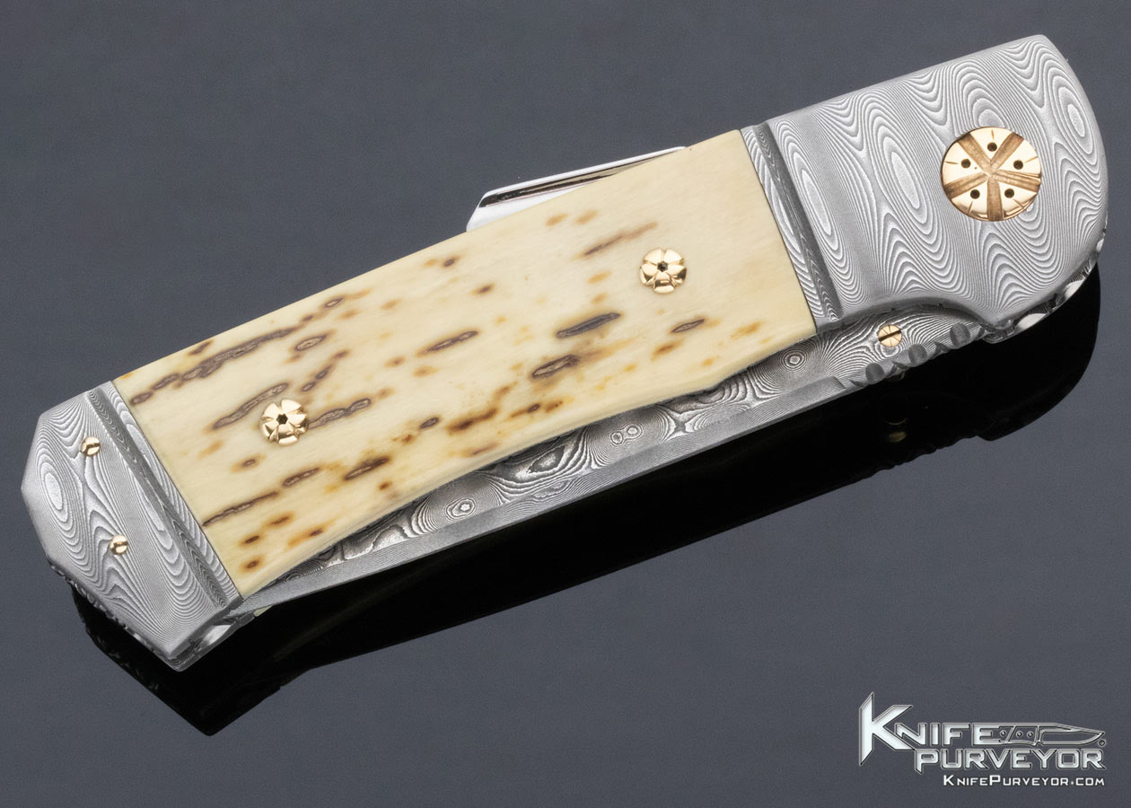 Howard Hitchmough Custom Knife Damasteel and Mammoth Midlock with 14Kt Gold Accents (Featured in a Video) - Image 4