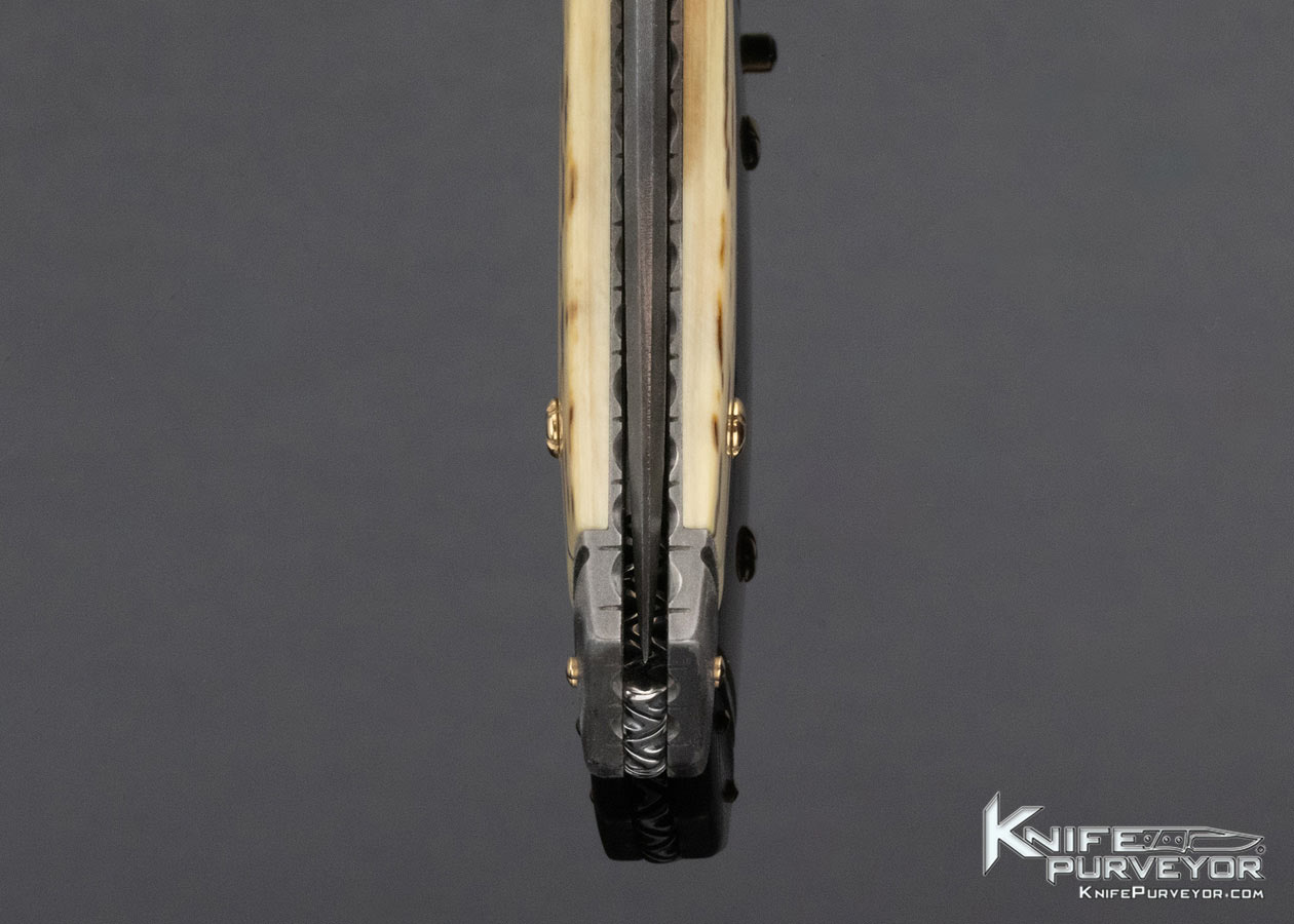 Howard Hitchmough Custom Knife Damasteel and Mammoth Midlock with 14Kt Gold Accents (Featured in a Video) - Image 7
