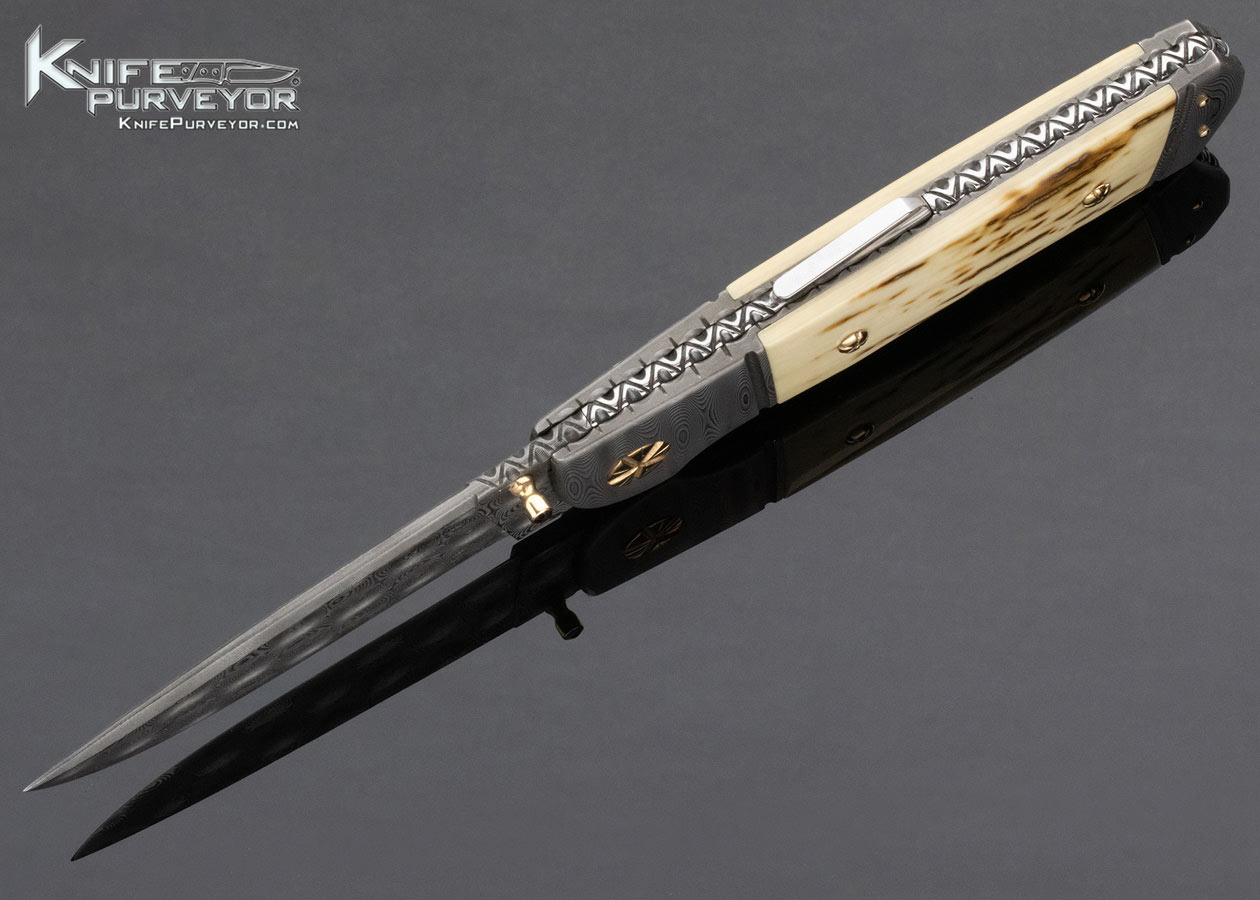 Howard Hitchmough Custom Knife Damasteel and Mammoth Midlock with 14Kt Gold Accents (Featured in a Video) - Image 5