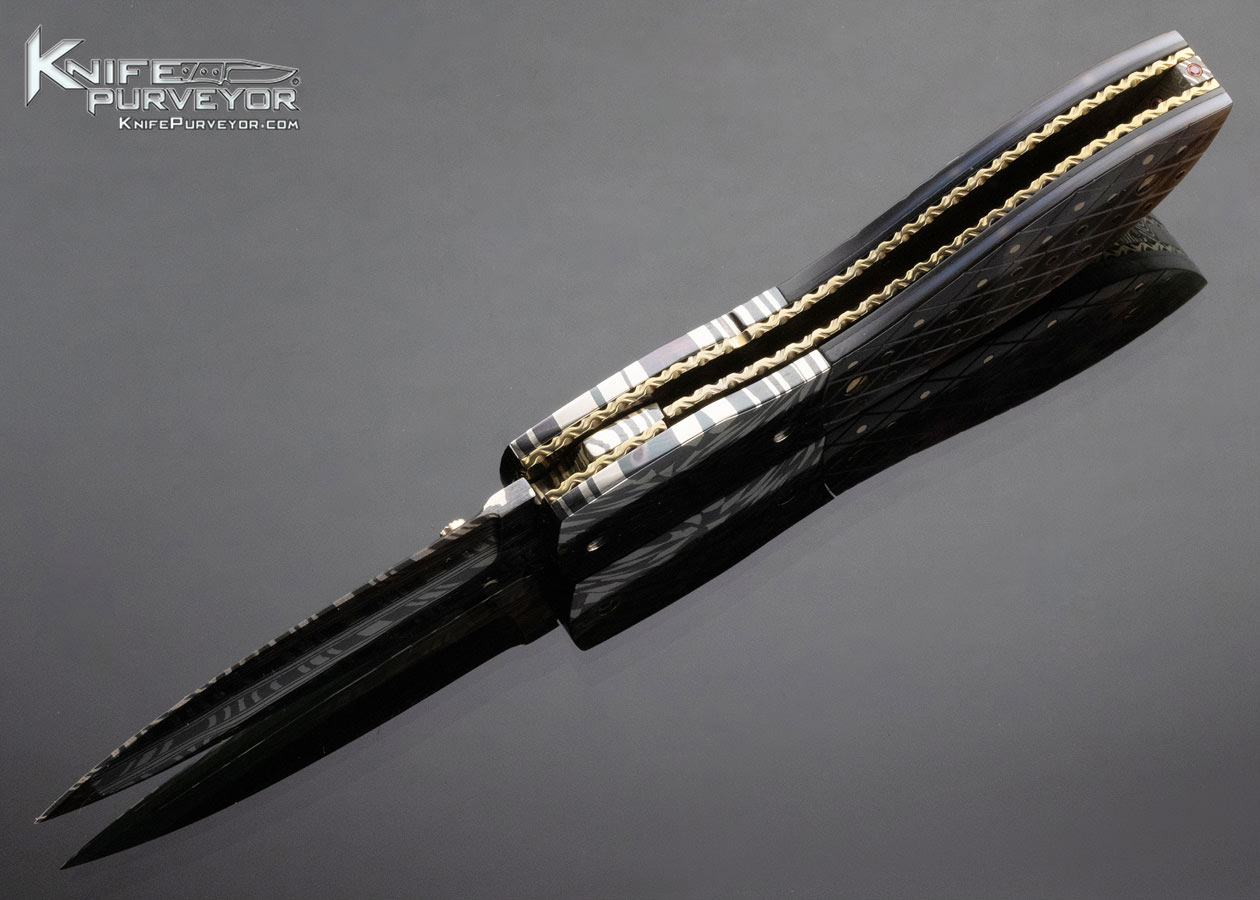 Jerry Corbit Custom Knife Robert Eggerling Damascus Piqued Black Lip Pearl Linerlock - Image 7