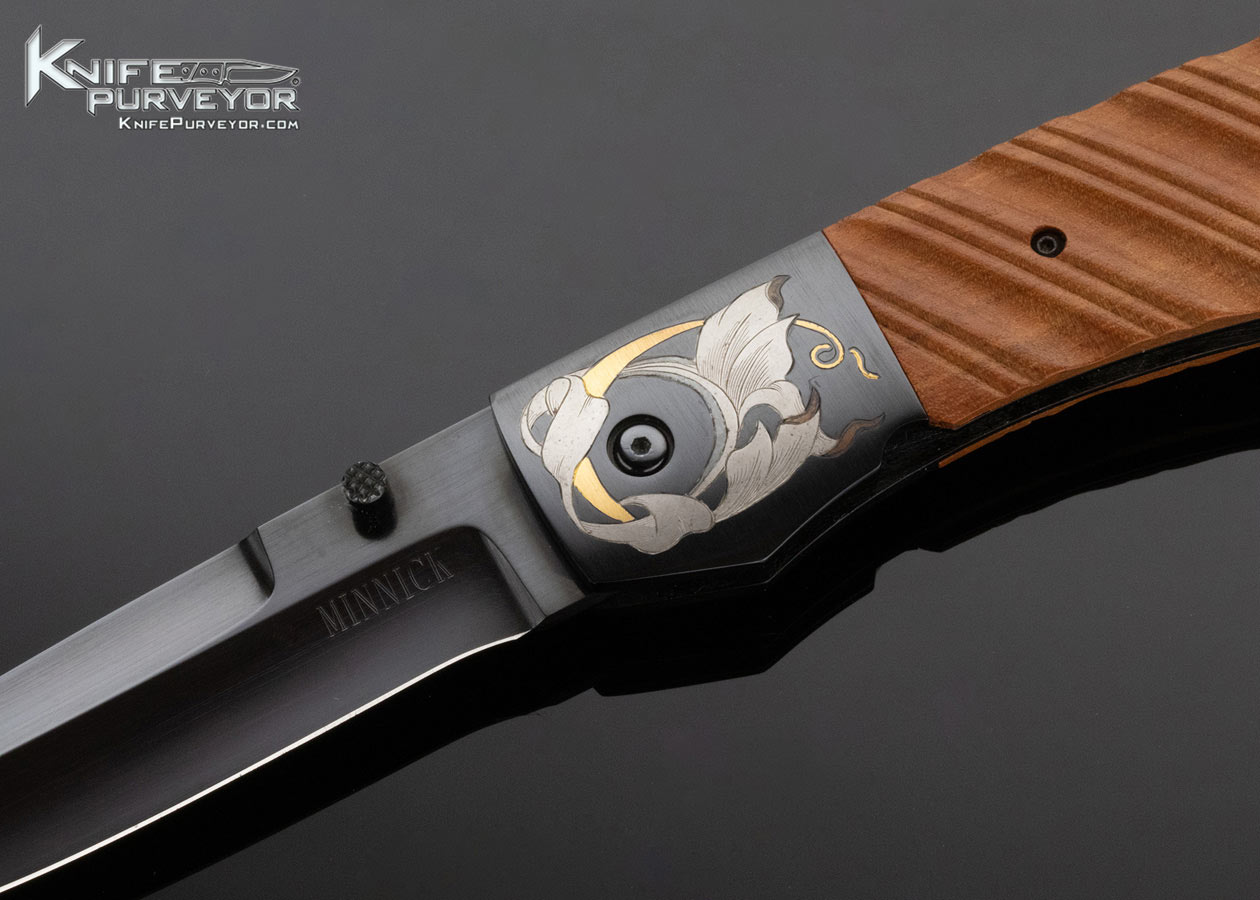 Jim Minnick Custom Knife Blued Sole Authorship Engraved with Pink Ivory Wood Lockback - Image 2
