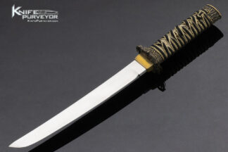 Unknown Japanese Style Tanto Bamboo Desert Ironwood Scabbard with Bees Carved Tsuba and Cord Wrapped Handle 13618