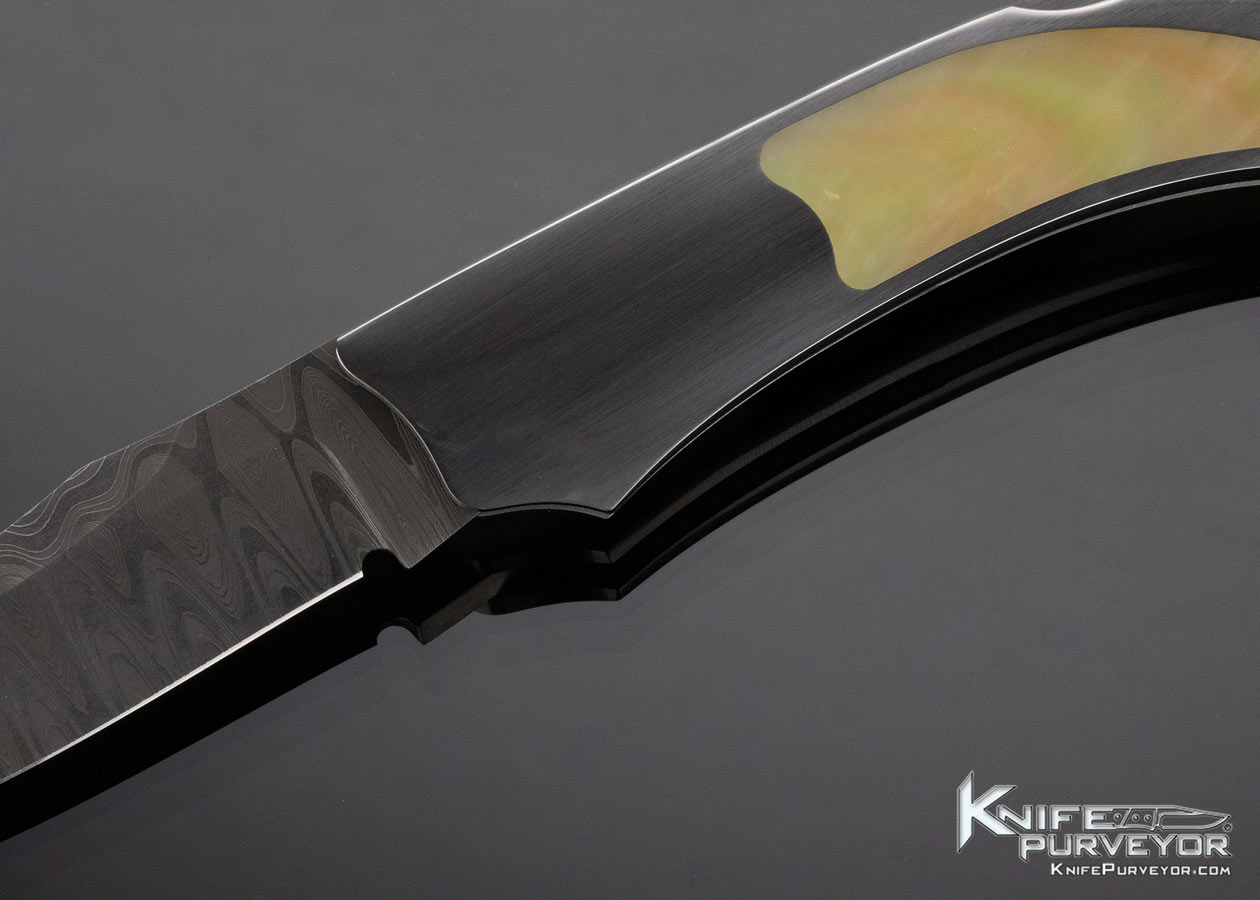 Warren Osborne Custom Knife South Sea Gold Lip Pearl Interframe Lockback with Mike Norris Damascus Blade - Image 2