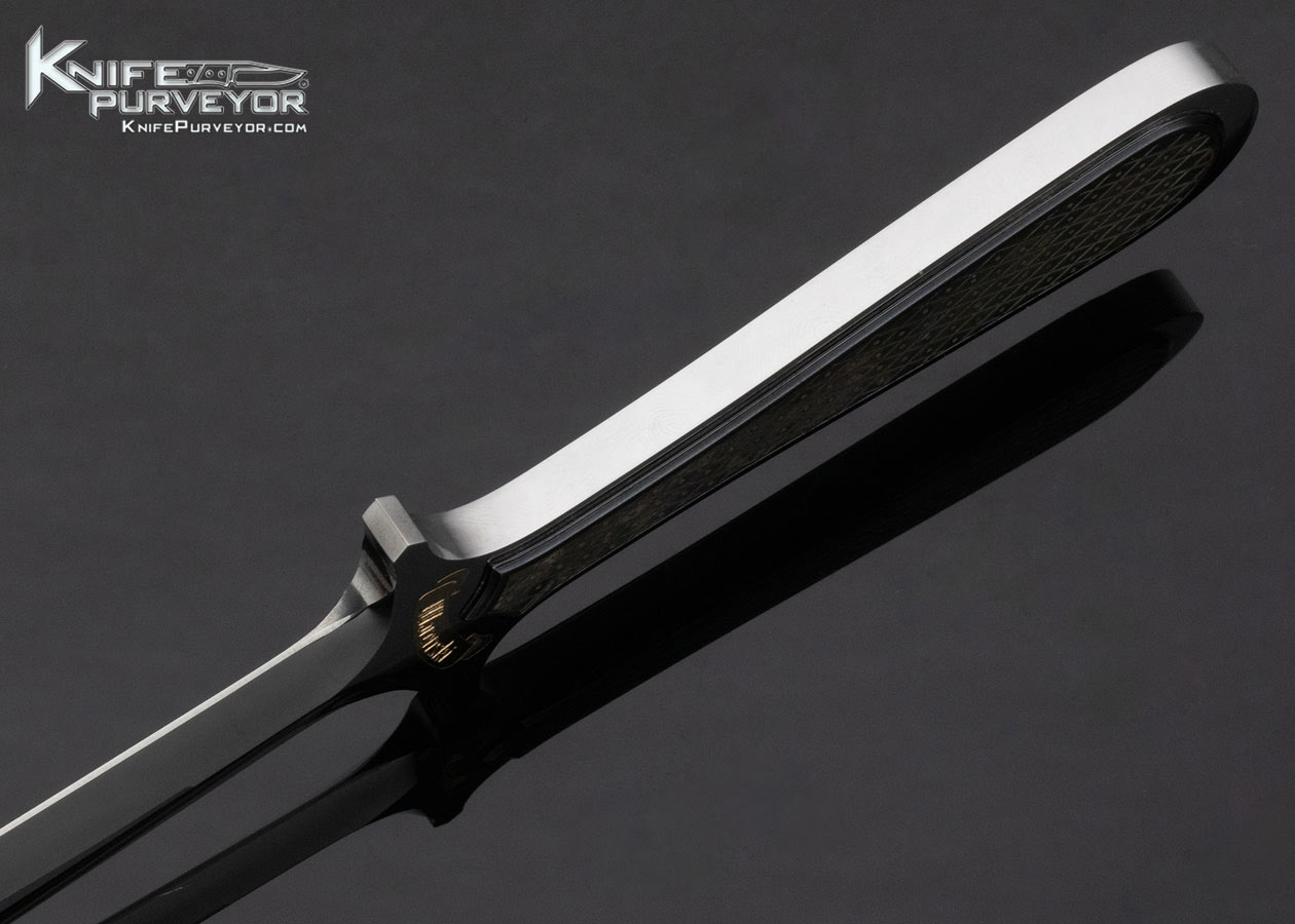 Buster Warenski Custom Knife Piqued Blacklip Pearl with Gold Dots Intergral Dagger with Julie Warenski Engraved Scabbard - Image 4