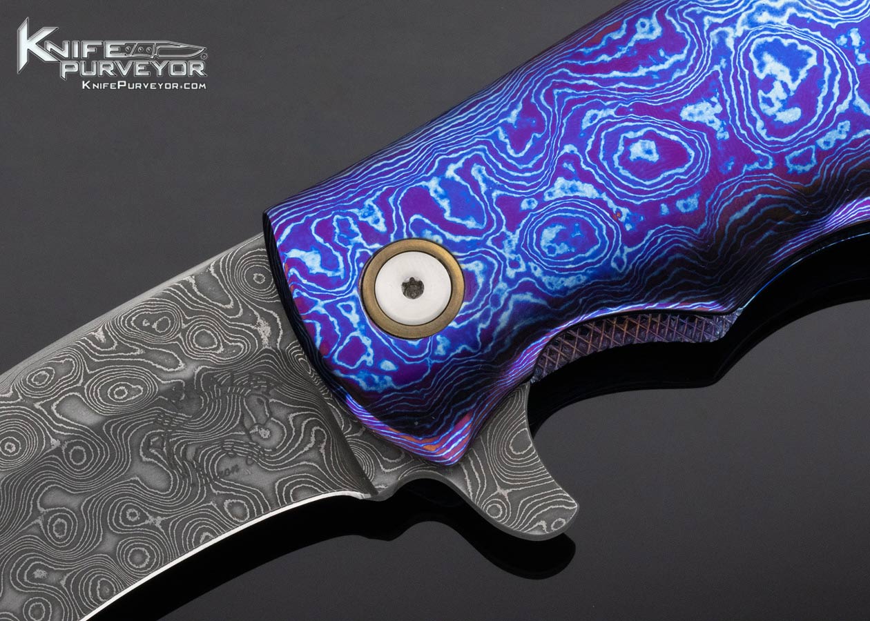 DB Fraley Custom Knife Timascus and Stainless Damascus Hawkbill Flipper Framelock 13658