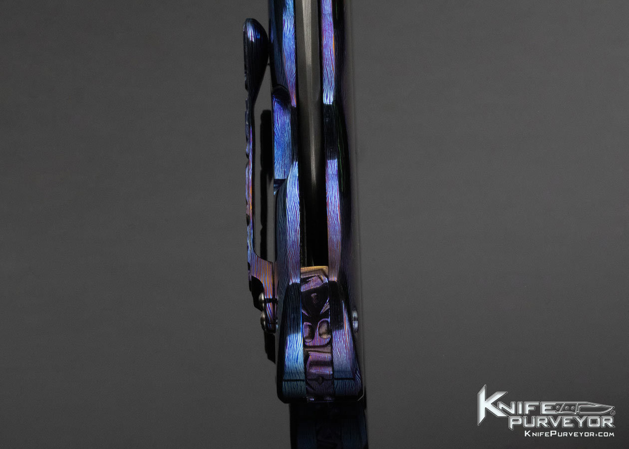 DB Fraley Custom Knife Timascus and Stainless Damascus Hawkbill Flipper Framelock - Image 7