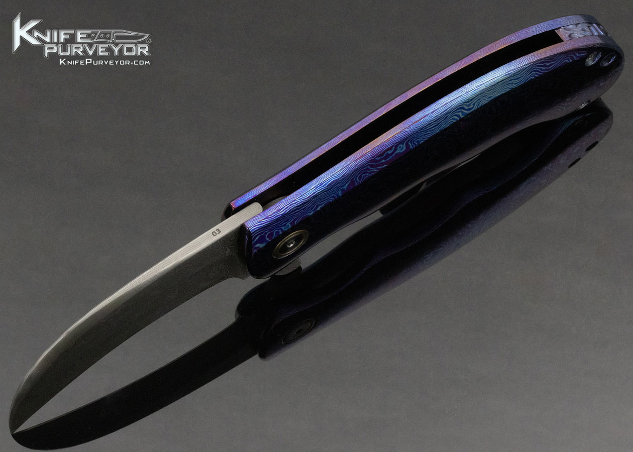DB Fraley Custom Knife Timascus and Stainless Damascus Hawkbill Flipper Framelock - Image 6