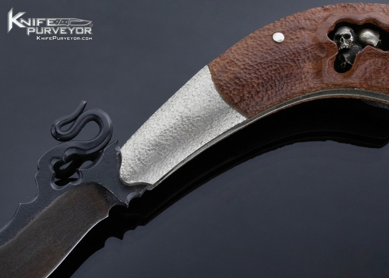 Hidetoshi Nakayama Custom Knife Burmese Padauk Wood with Silver Skulls Slip Joint - Image 2