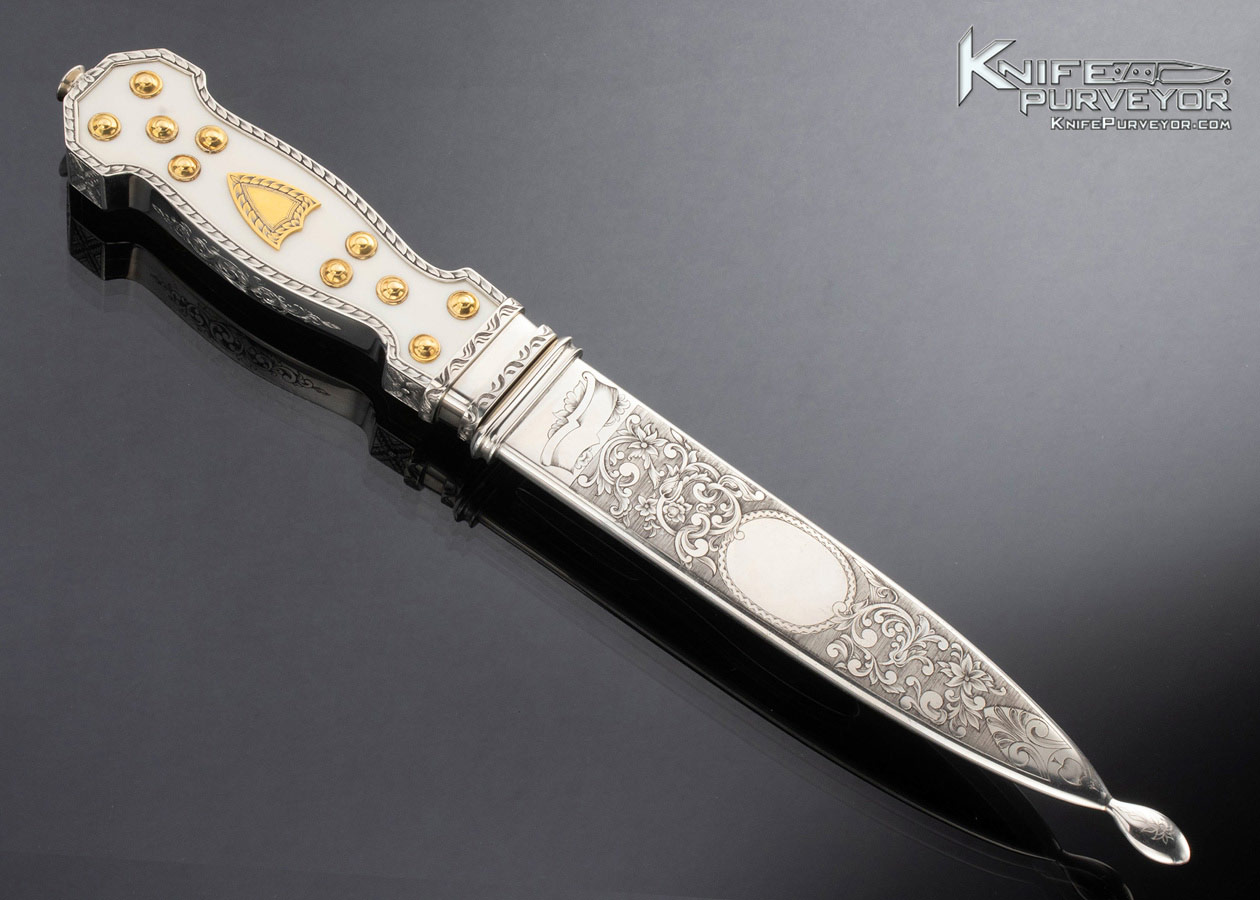 Jim Ence Custom Knife Mammoth and Gold Price Dagger with Engraved Scabbard 16954